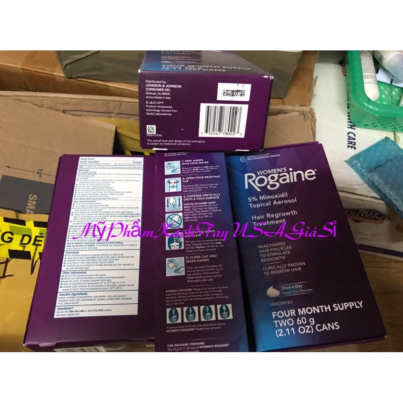 Kem Mọc Tóc Cho Nử Women's Rogaine 5% Minoxidil Unscented FoamHộp 2 Chai