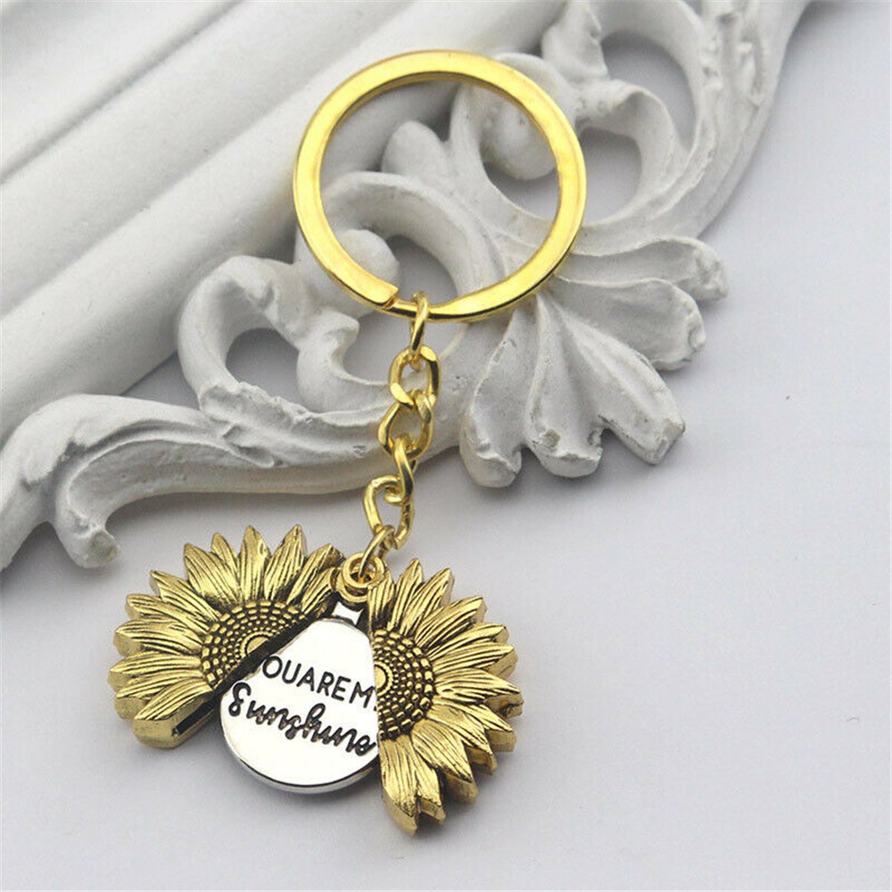 Móc khóa mặt hình hoa hướng dương cổ điển thời trang tùy chọn màu sắc cho nữ