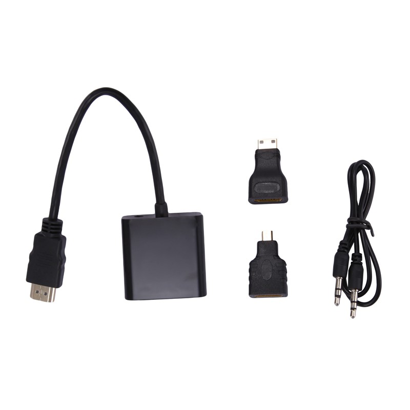 1080P Micro-HDMI/Mini HDMI/HDMI to VGA Converter Adapter With Audio Video Cable Black | BigBuy360 - bigbuy360.vn