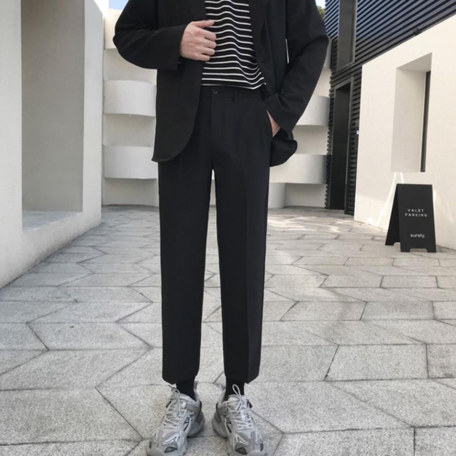 [May Thủ Công] Quần Tây, Quần Vải Nam Màu Đen Dáng Baggy Vải Co Giãn, Không Xù Phong Cách Hàn Quốc Hot Trend 2021-V01