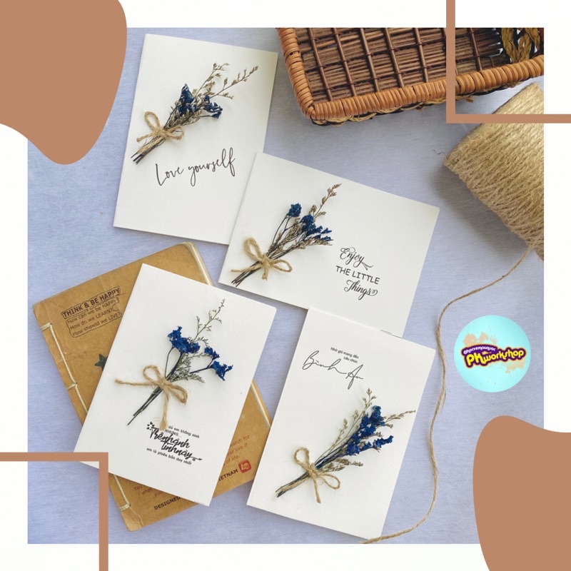 Thiệp Handmade hoa khô xinh xắn làm quà tặng