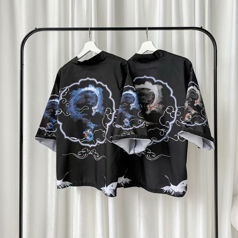 Men's Fashion Dragon Print Short Sleeve Shirt