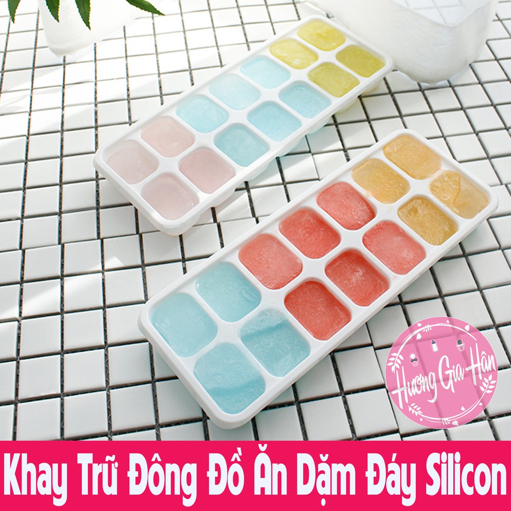 Khay Trữ Đông, Bảo Quản Đồ Ăn Dặm, Khay Làm Đá Đế Silicon Có Nắp Đậy An Toàn Tiện Dụng