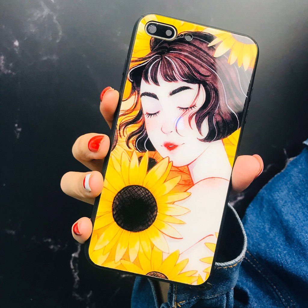 [SIÊU PHẨM] ốp lưng iphone cô gái và hoa ‍♀️ in trên kính cương lực cho iphone 6 7 8 x xr xs 11 promax 12 13 pro k236