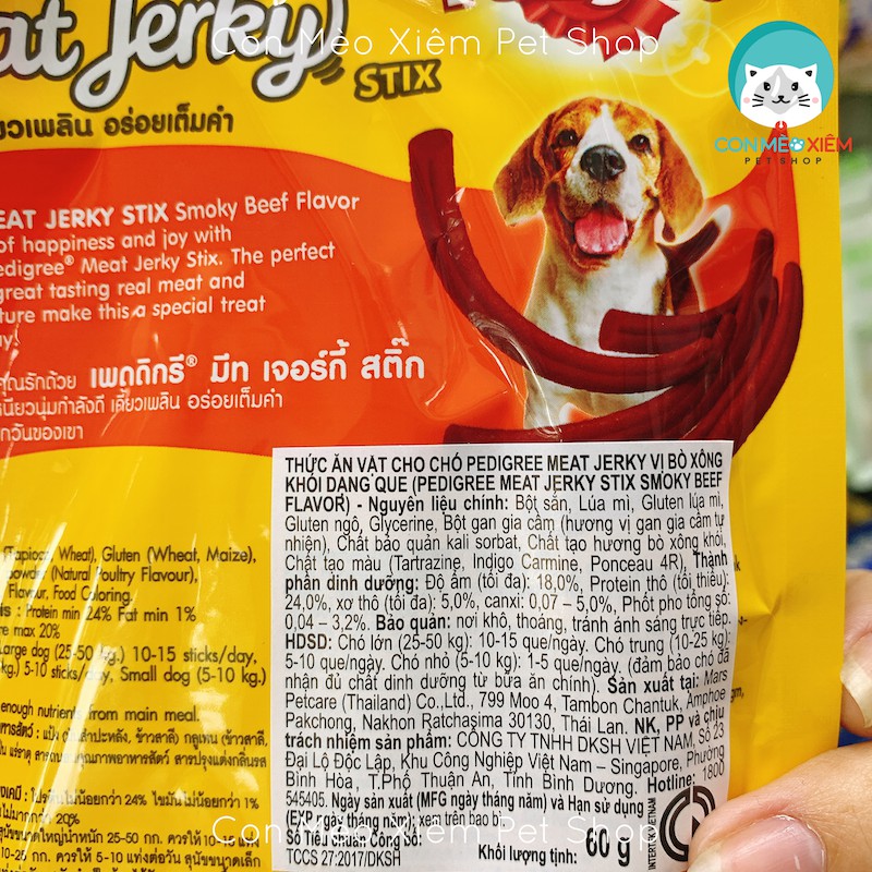 Bánh thưởng cho chó Pedigree Meat Jerky 60g, đồ ăn vặt tăng cân sạch răng cho chó Con Mèo Xiêm