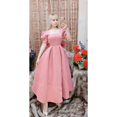 Đầm xòe công chúa tay phồng nơ to sau lưng anh thât