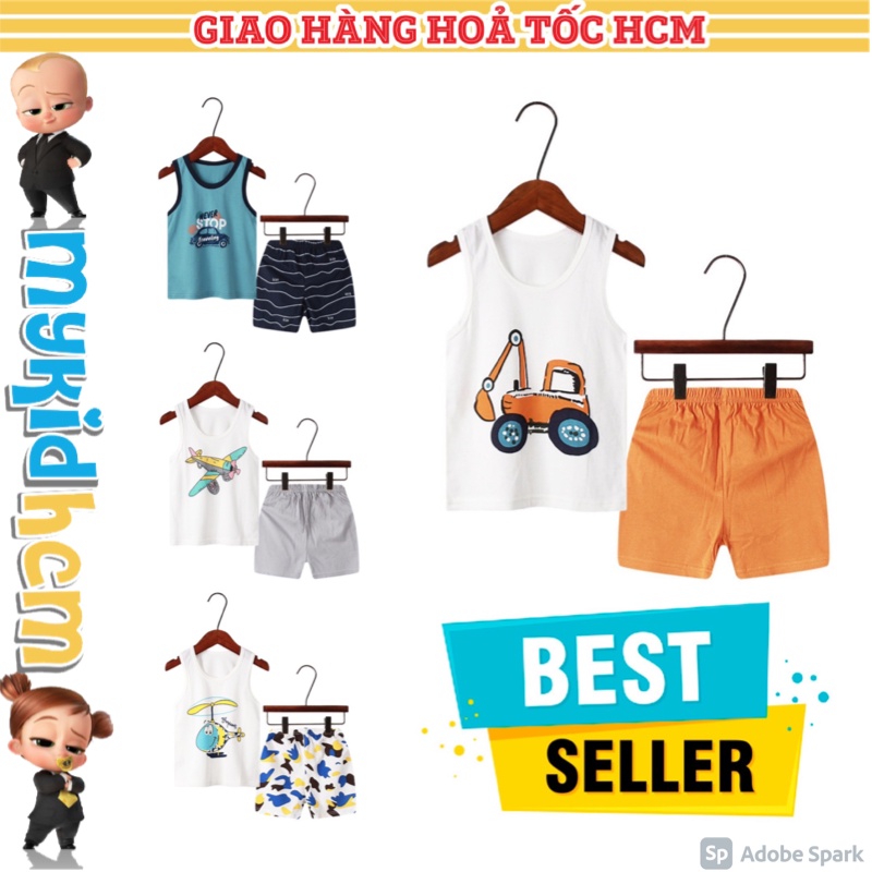 [NEW COLLECTION 2022] Đồ Bộ quần áo trẻ em ba lỗ mùa hè XE MÁY BAY bé trai