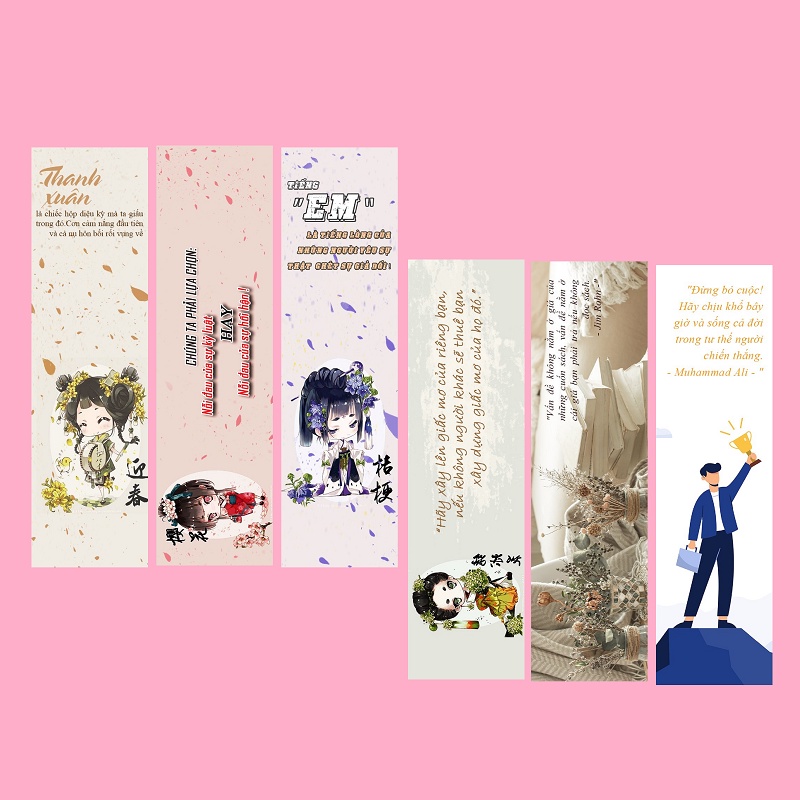 Bookmark - kẹp sách Bizbooks hình chibi dễ thương kèm câu nói của những người nổi tiếng - Bộ 6 chiếc