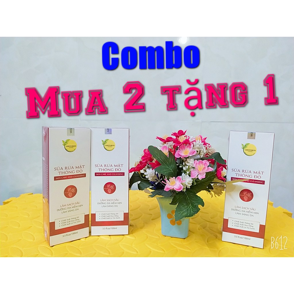 Combo 3 hộp sữa rửa mặt thông đỏ GREENBON