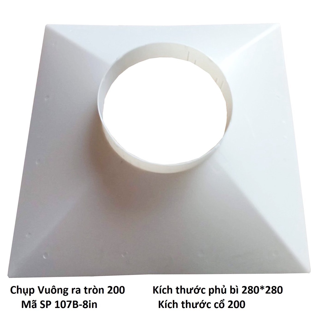 Chụp vuông ra tròn 107B KTM 280x280 phối với nhiều loại miệng gió khuếch tán 107B