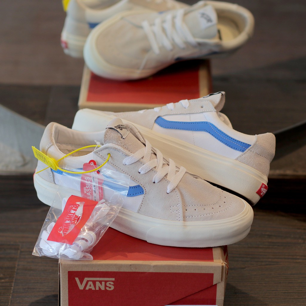 OFF WHITE Giày Thể Thao VANS Sk8 Cổ Thấp Kẻ Sọc Xanh Trắng Cá Tính Cho Nam Nữ