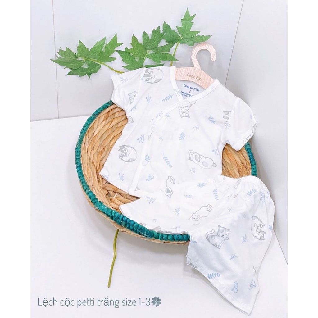 Bộ cộc tay petit cúc lệch Leeleekid cho bé sơ sinh họa tiết đáng yêu hàng chất lượng cao