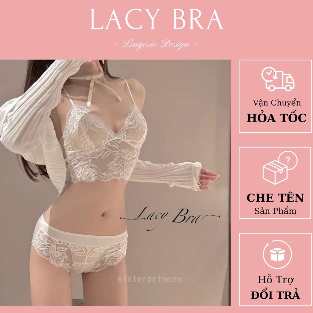 Bộ Đồ Lót Ren Hoa Mềm Dáng Bra Đệm Mỏng Sexy Lacy Bra - B12