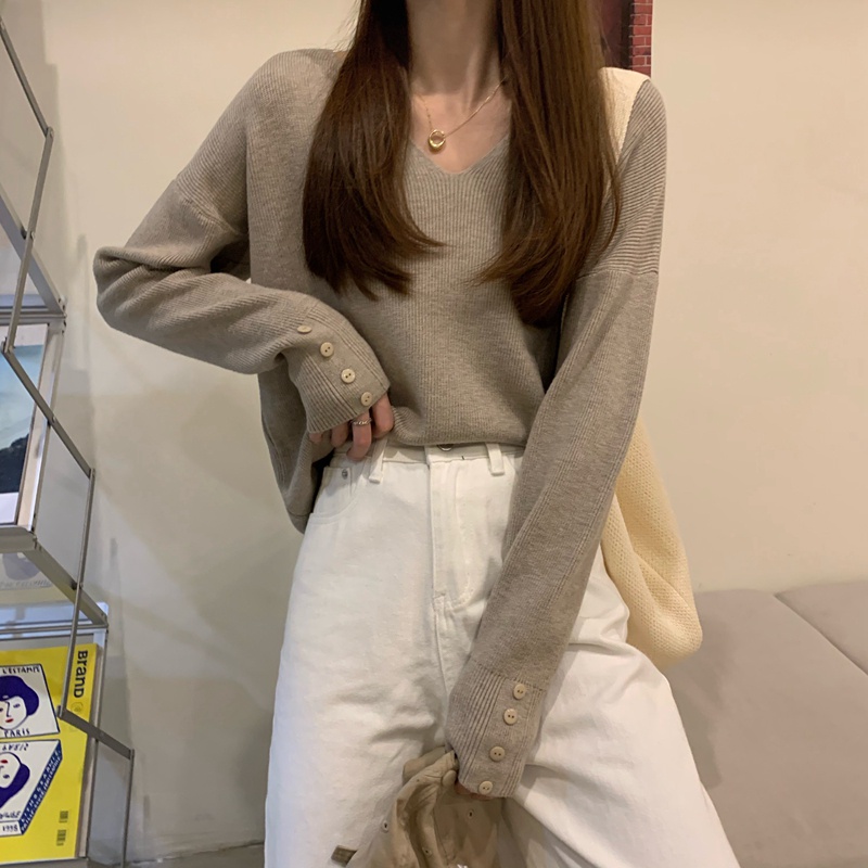 Áo Sweater Dệt Kim Cổ Chữ V Thời Trang Thu Đông Cho Nữ | BigBuy360 - bigbuy360.vn