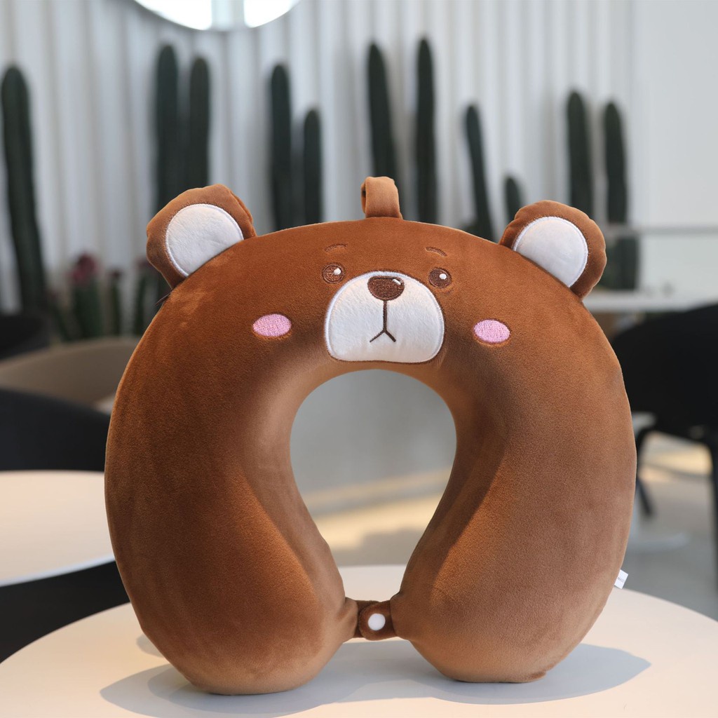 Gối Kê Cổ Chữ U Cao Su Non Hình Thú Dễ Thương Có Khóa Kéo Cho Dân Văn Phòng, Ô Tô, Máy Bay, Người Đau Mỏi Vai Gáy