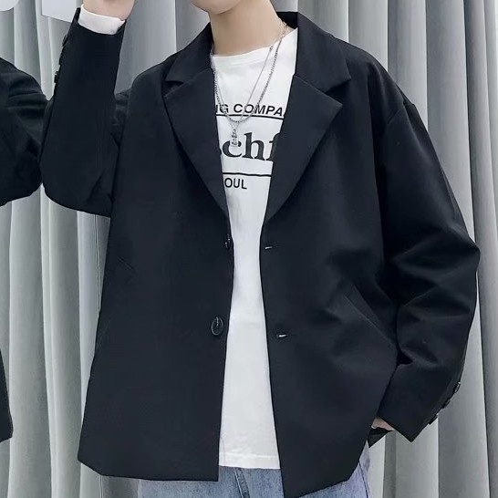 Áo khoác blazer màu trơn kiểu Hàn thanh lịch dễ phối đồ cho nam