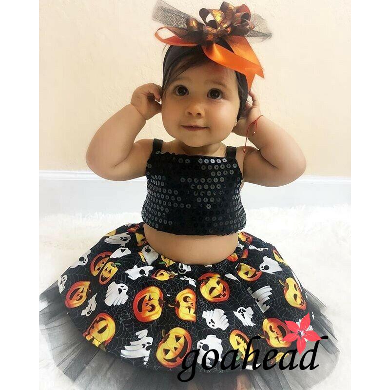 Set áo hai dây phủ kim tuyến kèm chân váy hóa trang Halloween cho bé gái