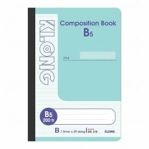 Sổ kẻ ngang may dán gáy Composition book KLONG B5 200 trang 58/92; MS: 318