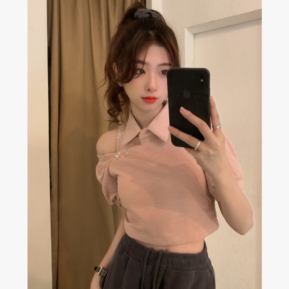 Áo thun ZHELIHANGFEI trễ vai phong cách ngọt ngào chất lượng cao cho nữ