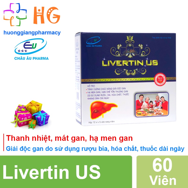 Bổ gan Livertin US giải độc gan hỗ trợ bảo vệ gan tăng cường chức năng gan giải độc của gan hạ men gan Hộp 60 Viên