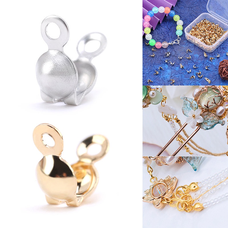 Hộp 100 Nút Kim Loại Hình Vỏ Sò Bằng Thép Không Gỉ Dùng Để Làm Đồ Trang Sức