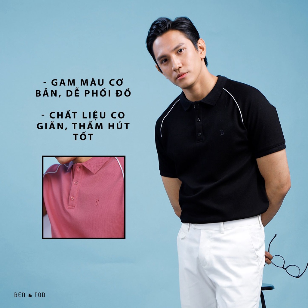 Áo thun polo BEN & TOD cotton cao cấp họa tiết viền vai co giãn thoáng mát 21224 | BigBuy360 - bigbuy360.vn