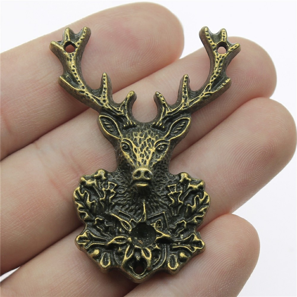 1 Mặt Dây Chuyền Hình Đầu Hươu Bằng Đồng Cổ Điển 51x38mm
