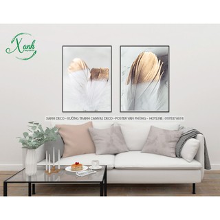 tranh canvas trang trí lông vũ bộ 2 bức 40x60 cm