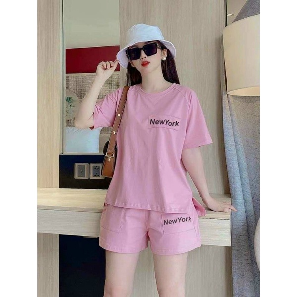 đồ bộ mặc nhà bộ nử conton quần đùi tay ngắn thêu chử nhỏ size từ 40kg đến 50kg có size cho ng nặng kg ib shop báo size