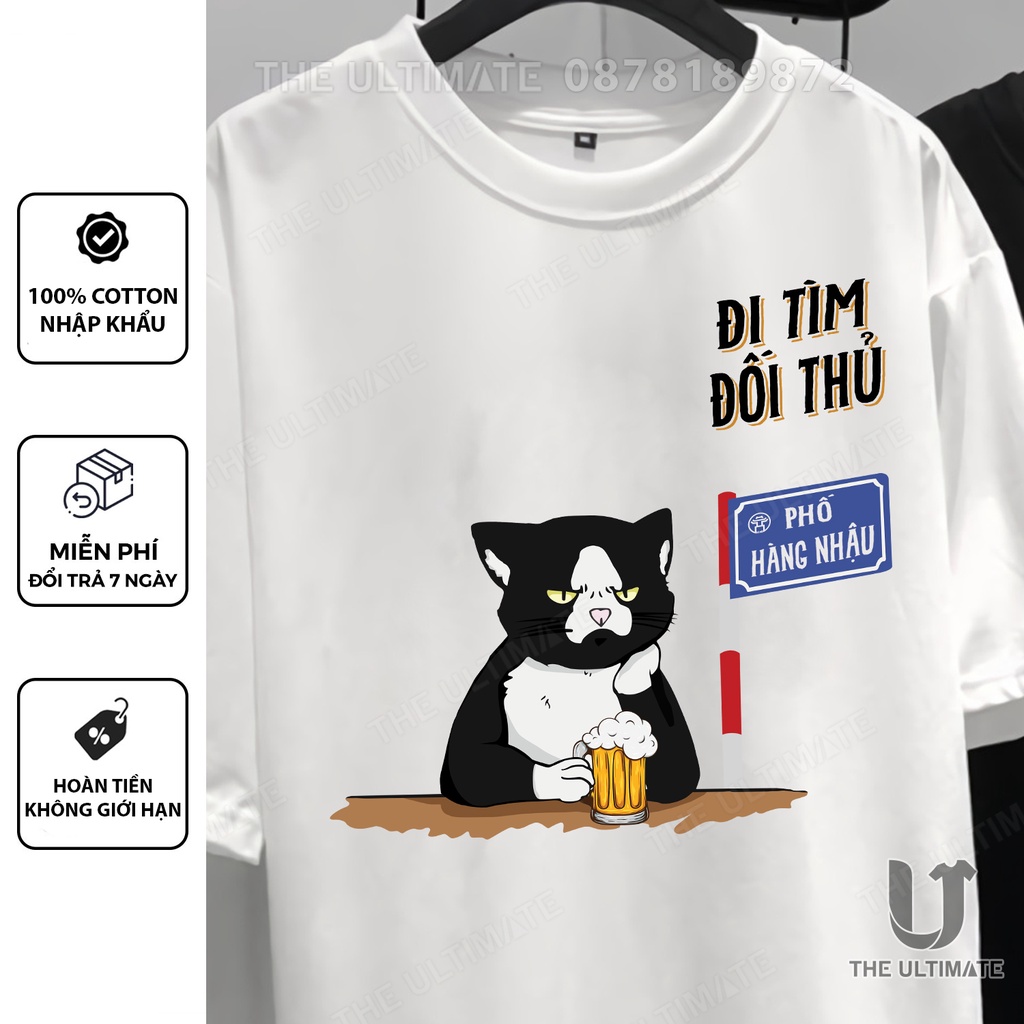 Áo phông Hội Ăn Nhậu - Đi Tìm Đối Thủ - Phố Hàng Nhậu - áo nhóm, du lịch, hội họp form rộng in hình tay lỡ cotton