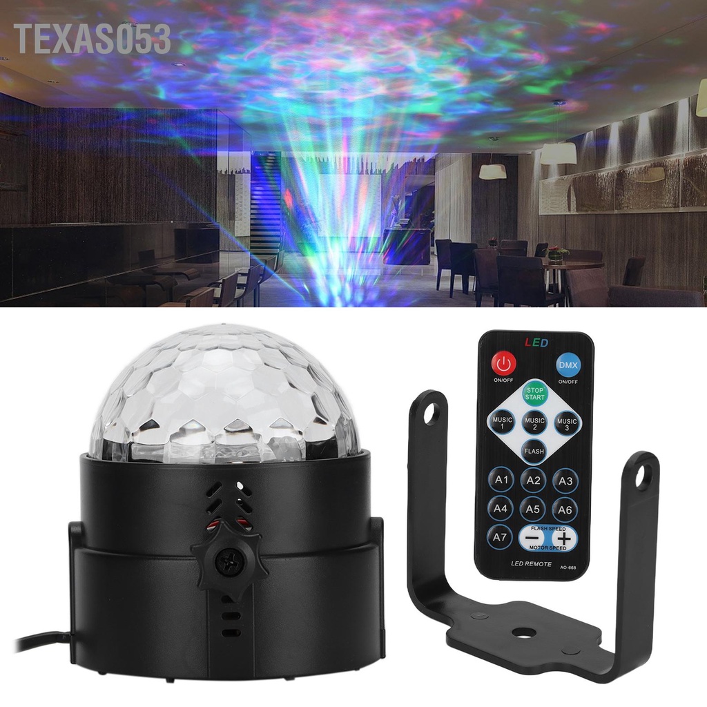 Texas053 Đèn vũ trường 7 màu Âm thanh LED kích hoạt Ánh sáng hình mờ với điều khiển từ xa cho các bữa tiệc tại nhà KTV Club 100-240V