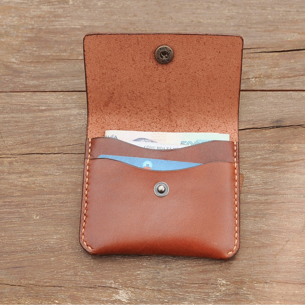Ví da đựng thẻ mini có cúc bấm - Da bò nhập khẩu - Đồ da Handmade VI629