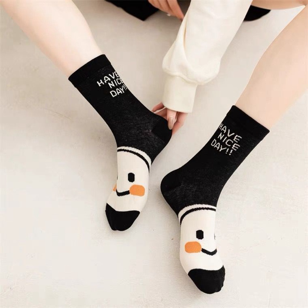 Vớ Cotton Nữ Thoáng Khí In Hình Mặt Cười Dễ Thương