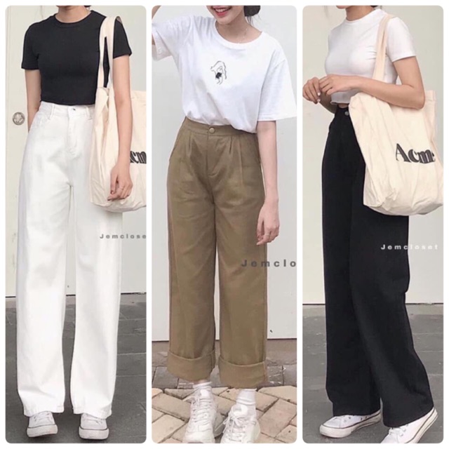 QUẦN KAKI ỐNG RỘNG LƯNG CAO (VIDEO + HÌNH THẬT)