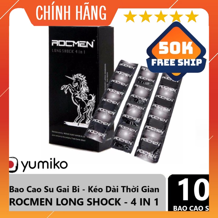 Bao Cao Su Gai Lớn - Kéo Dài Thời Gian - ROCMEN LONG SHOCK 4 IN 1 - Chính Hãng Brazil - Hộp 10c