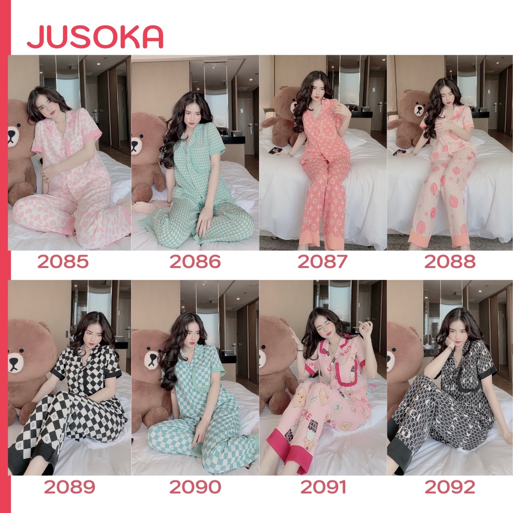 Đồ bộ nữ pijama lụa ngủ mặc nhà tiểu thư tay ngắn quần dài chất liệu mango cao cấp JUSOKA