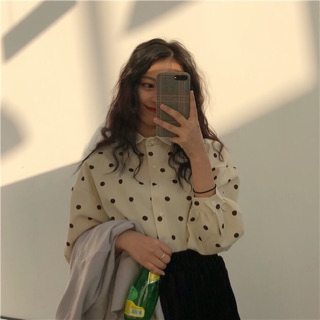 Có sẵn áo sơ mi chấm bi ulzzang màu đen