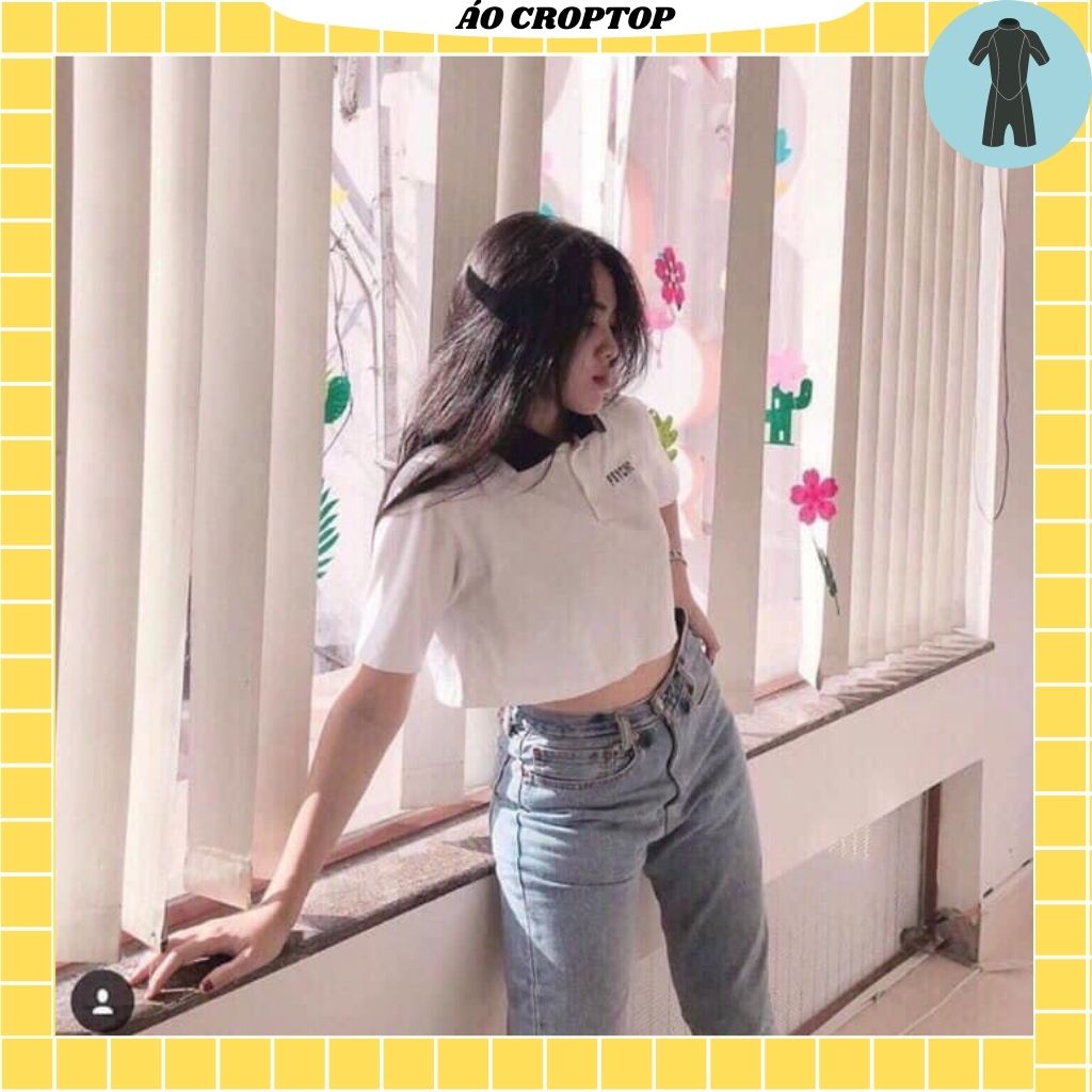 Áo croptop cổ bẻ polo nữ tay lỡ , from rộng, freesize , thun cotton mềm mịn