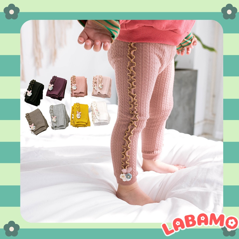 Quần tất legging không bàn cho bé từ 0-3 tuổi có bèo nhún đáng yêu, chất liệu len dày dặn siêu ấm LABAMO