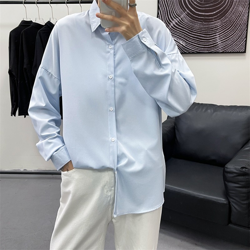 Áo sơ mi nam nữ dài tay Unisex Basic màu trắng và đen sơ mi lụa học sinh mịn mát form rộng suông