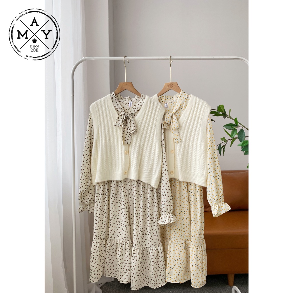 Set Váy Hoa Nhí Kèm Áo Gile Len MAY.SINCE2011 Thiết Kế Dáng Suông Chất Liệu Vải Thoáng Mát An Toàn Cho Da MAN01-0083 | BigBuy360 - bigbuy360.vn