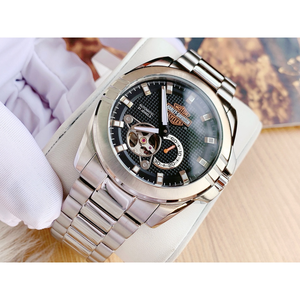 Đồng hồ nam chính hãng Bulova Skeleton 76A166 Phiên Bản Limited Edition Harley Davidson - Máy cơ tự động - Kính cứng