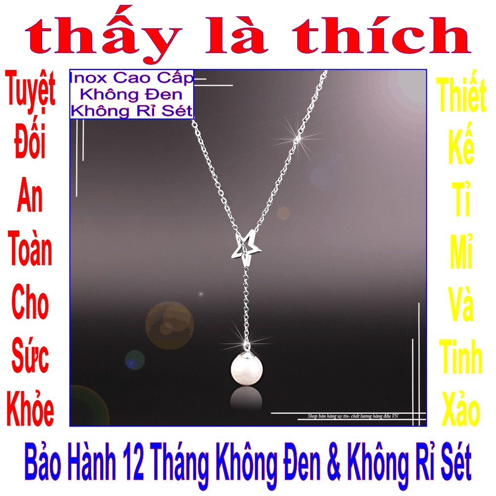 (Đảm bảo hạt đá khít đều đẹp) Vòng cổ ngôi sao 5 cánh rỗng rớt trái châu or hạt ngọc - Cam kết 1 đổi 1 nếu hoen,gỉ sét