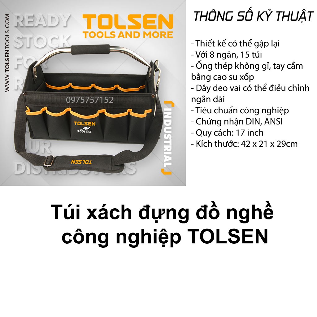 Túi đựng đồ nghề công nghiệp cao cấp TOLSEN túi xách đựng dụng cụ đa năng đế cứng chống thấm nước, tay cầm thép không gỉ