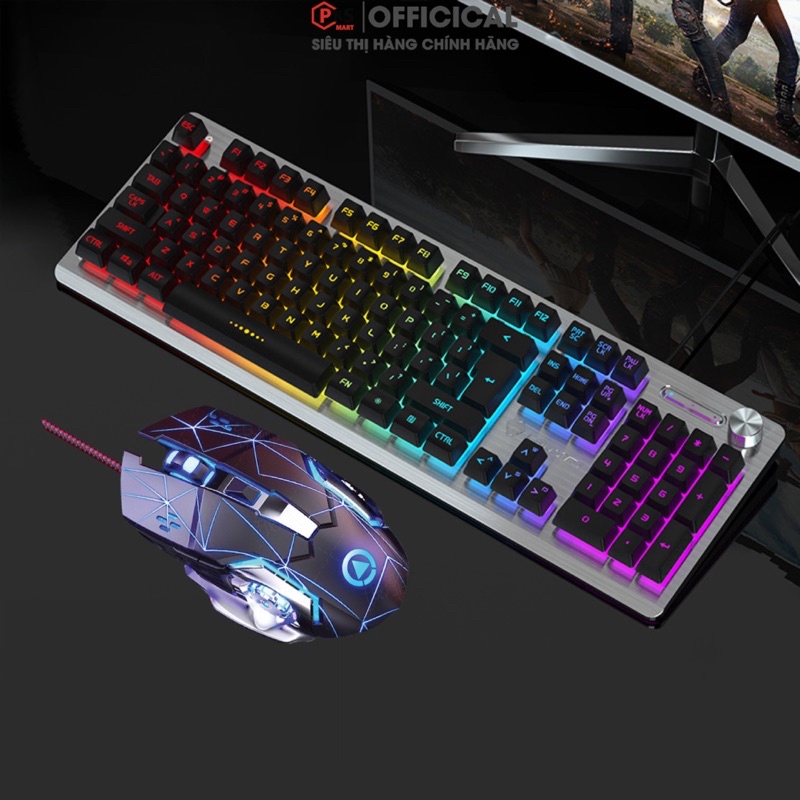 COMBO CHUỘT PHÍM CÓ DÂY GIẢ CƠ LANGTU K002 LED RGB 2 CHẾ ĐỘ NÚM XOAY ĐA NĂNG CÓ 2 MÀU ĐEN VÀ TRẮNG BỀ MẶT NHÔM CAO CẤP