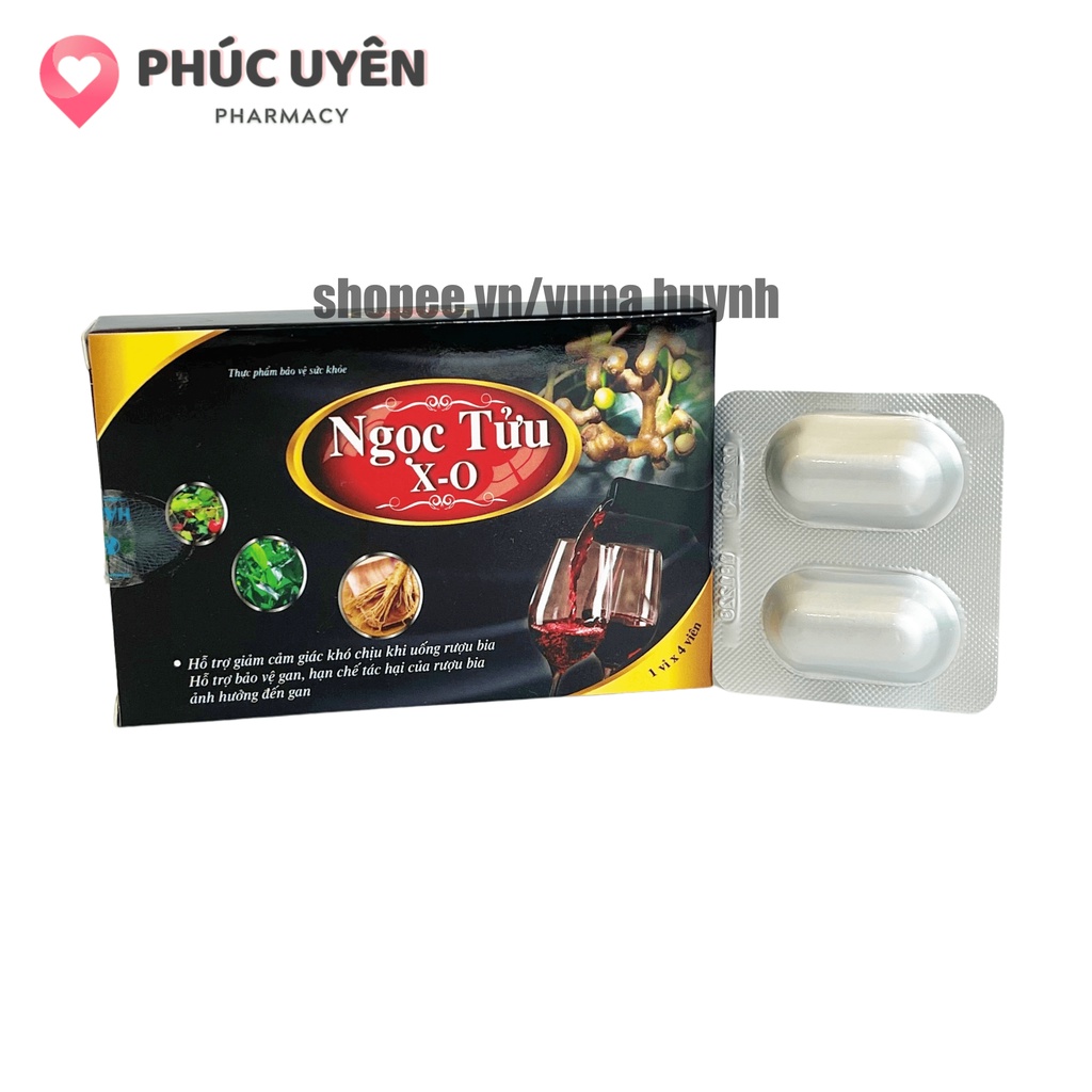Viên uống giải rượu NGỌC TỬU X-O giảm các triệu chứng khó chịu khi uống bia, rượu, giảm tác hại đến gan – Hộp 4 viên