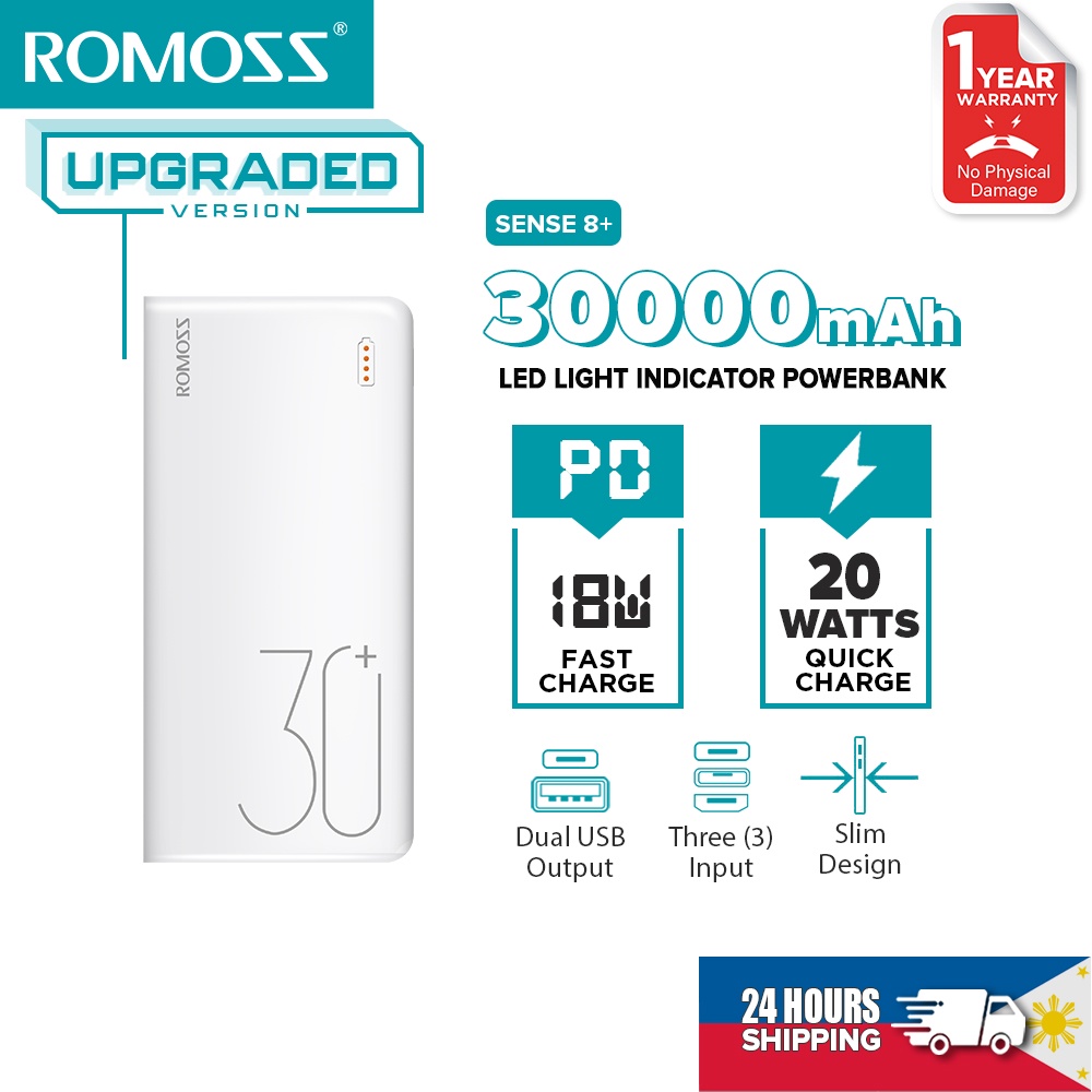 Romoss Sense 8 Plus 30000mAh / 26800mAh QC 3.0 / Sense 8F 22.5W Sạc siêu nhanh Type-C Power Bank