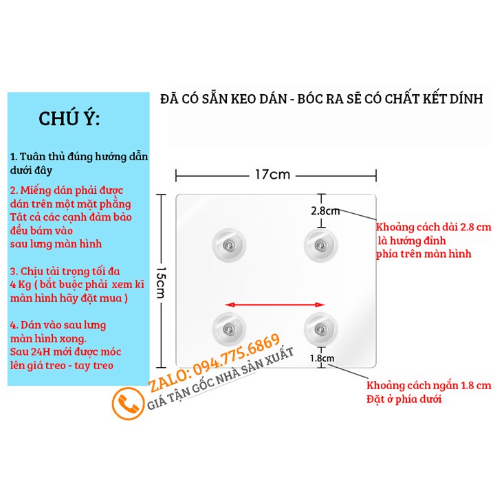 Tấm Dán Siêu Chắc Tạo Ốc VESA - Dùng Cho Màn Hình 17 - 27 Inch Không Có Lỗ Ốc - Lắp Đặt Cùng Giá Treo Màn Hình Máy Tính