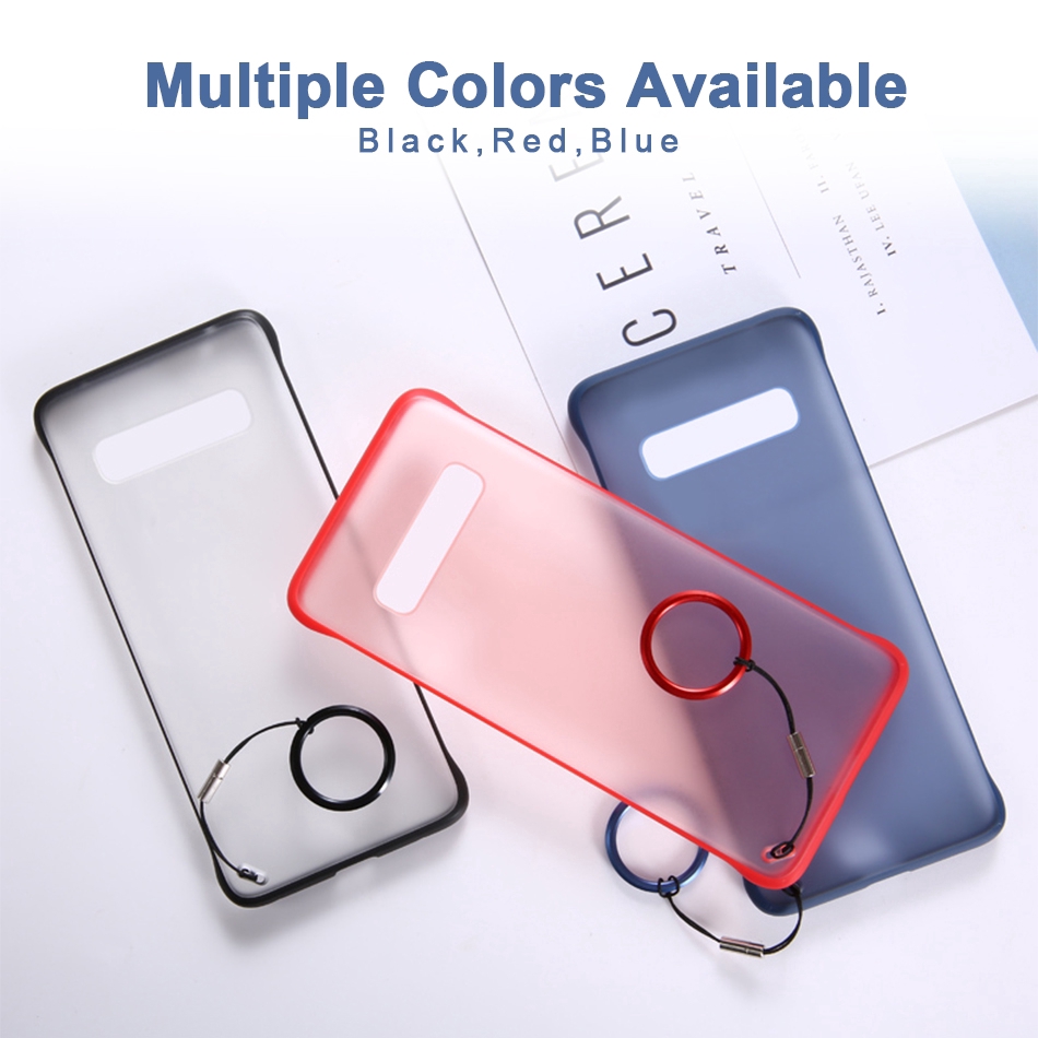 Ốp điện thoại nhựa PC trong suốt màu matte không viền đa dạng có nhẫn đeo dành cho Samsung Galaxy S10 S10Plus
