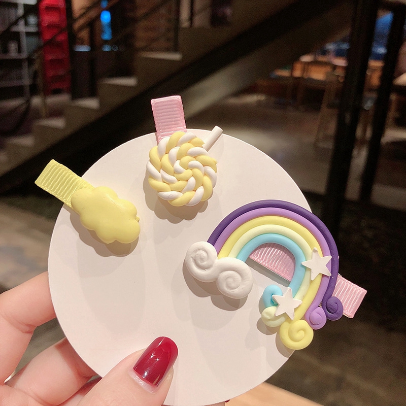 Set 3 Kẹp Tóc Màu Cầu Vồng Phong Cách Hàn Quốc Dễ Thương Cho Bé Gái